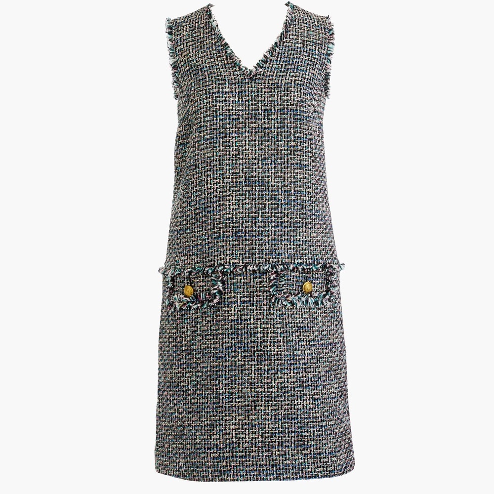 J. Crew Black and White Tweed Sleeveless Shift Dress - Picture 2 of 9